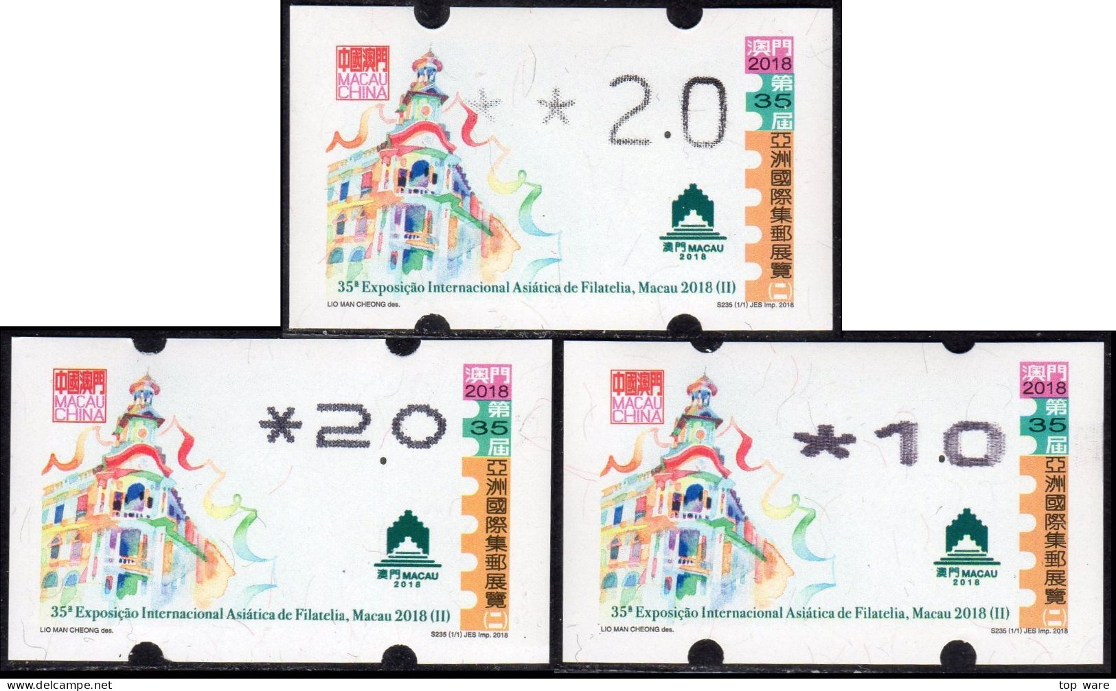 2018 China Macau ATM Stamps MACAU 2018 / MNH / Alle Drei Typen Klussendorf Nagler Newvision Automatenmarken Etiquetas - Distributeurs