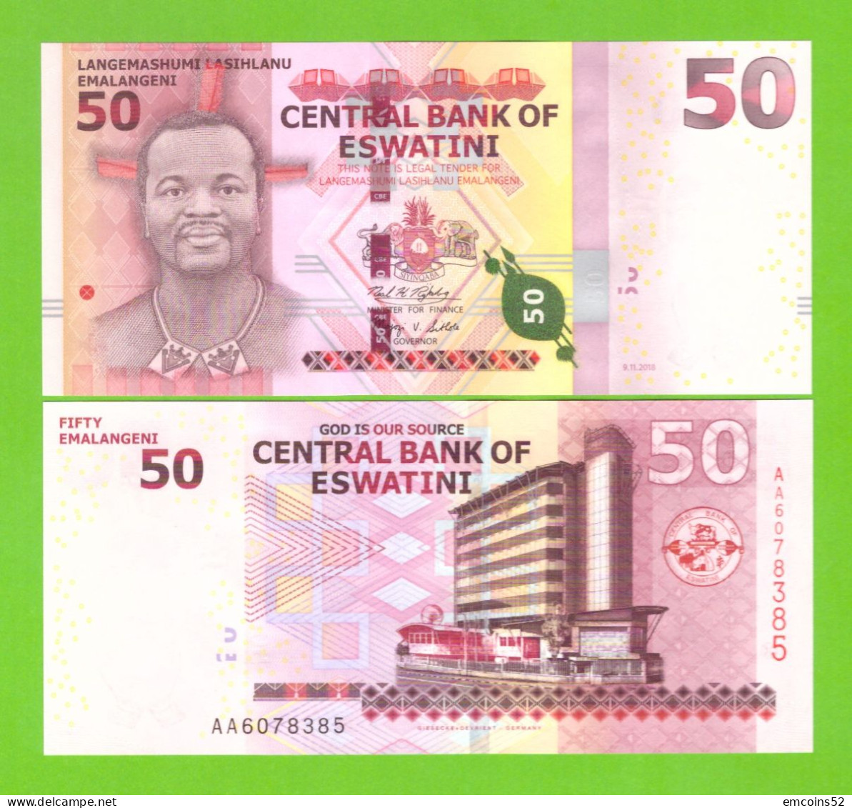 ESWATINI SWAZILAND 50 EMALANGENI 2018  P-WA44 UNC - Swaziland