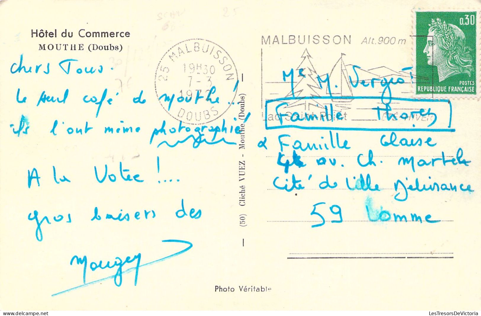 FRANCE - 25 - MOUTHE - Hôtel Du Commerce - Carte Postale Ancienne - Mouthe