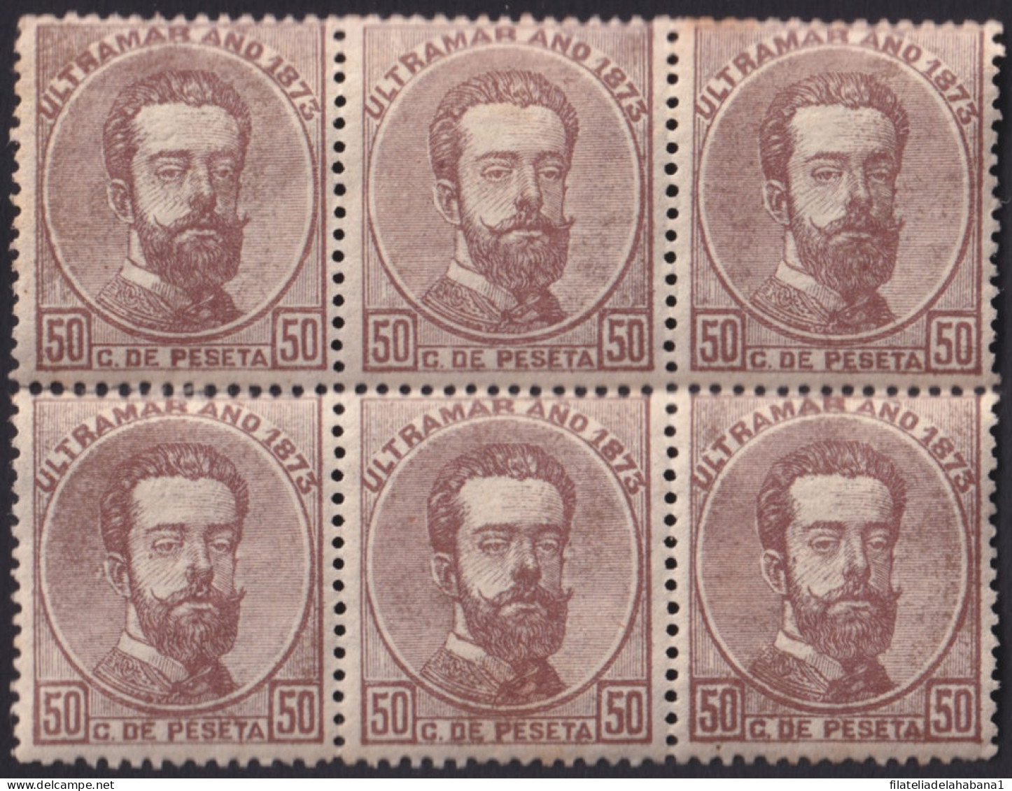 1873-109 CUBA ANTILLAS ESPAÑA SPAIN 1873 50c AMADEO I FINE PAPER CALCADO A REVERSO. - Prefilatelia