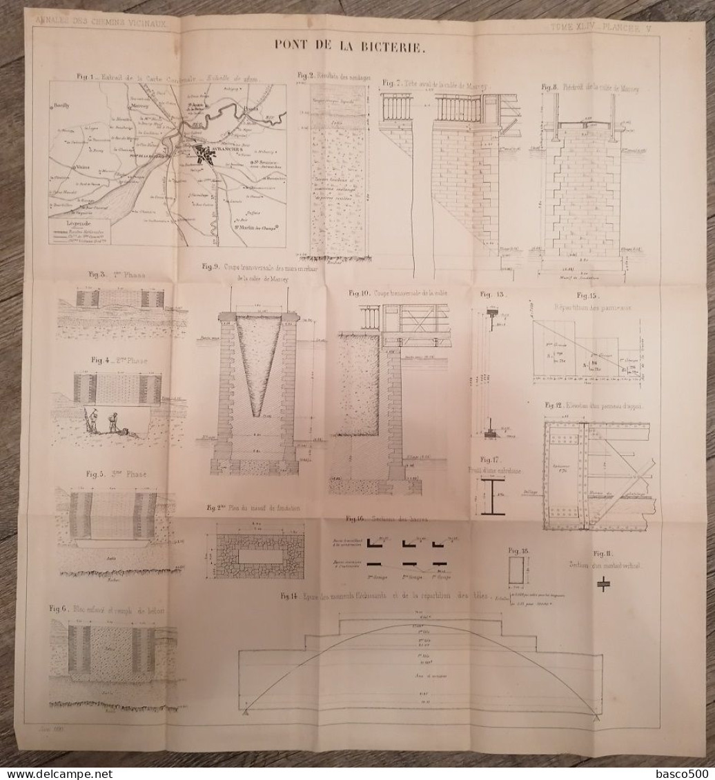 1893 Vers AVRANCHES (50) PONT De La BICTERIE Sur La SEE Grand Plan Technique - Obras Públicas