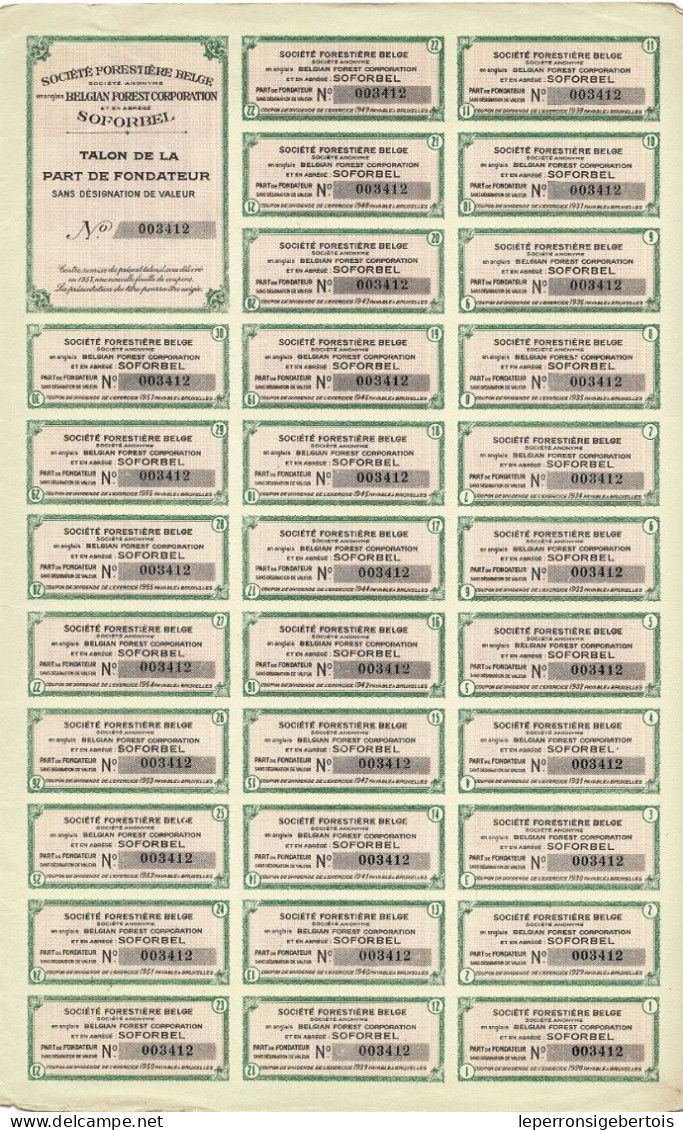 Titre De 1927 - Société Forestière Belge - Belgian Forest Corporation "Soforbel" - - Landwirtschaft