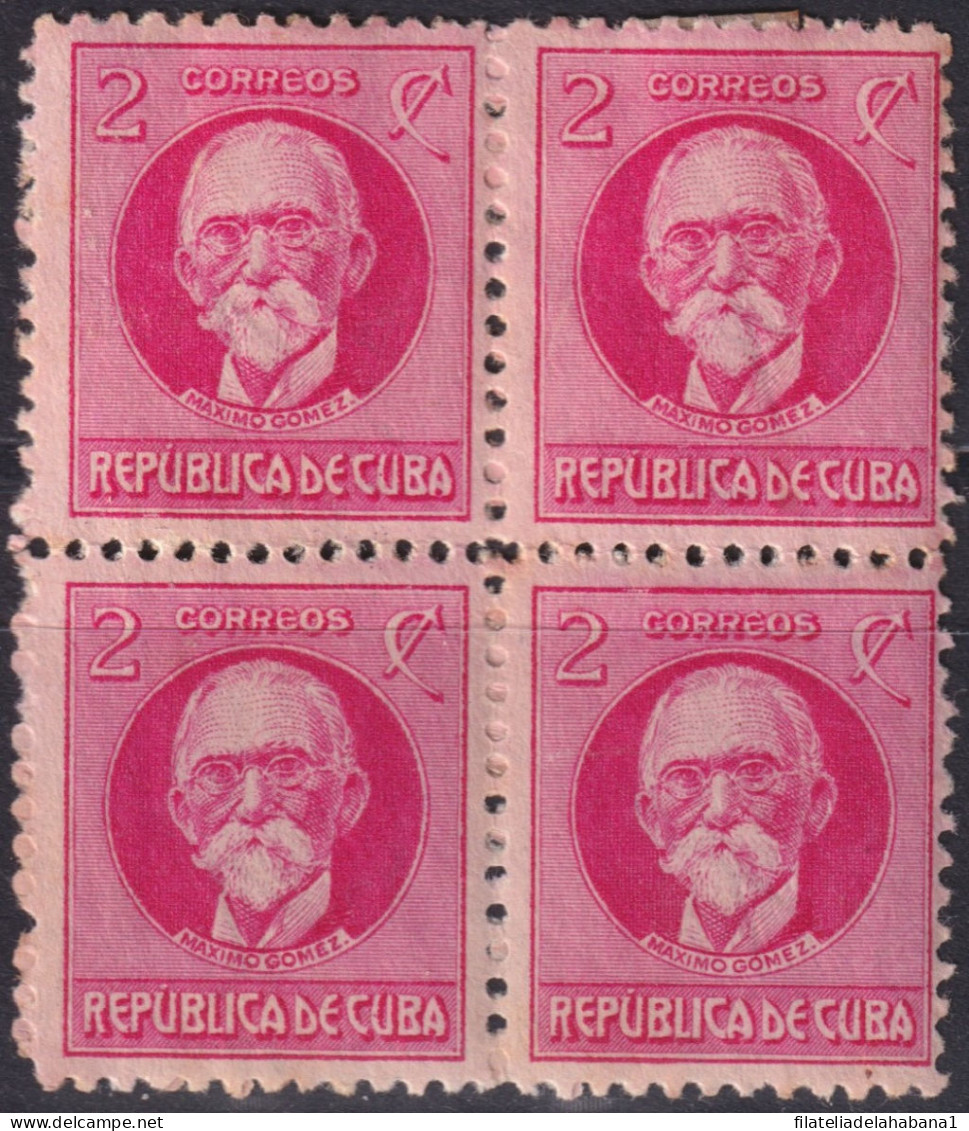 1917-424 CUBA REPUBLICA 1917 2c MAXIMO GOMEZ ORIGINAL GUM BLOCK 4. - Neufs