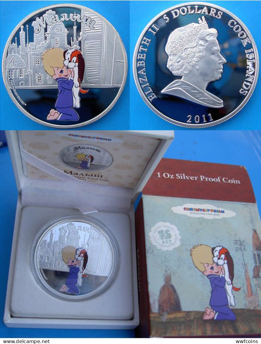 COOK ISLANDS 5 $ 2011 ARGENTO PROOF SILVER RARE SOYUZMULTIFILM KARLSSON DAL TETTO PESO 31,1g TITOLO 0,999 MINTAGE 2000 C - Cookeilanden