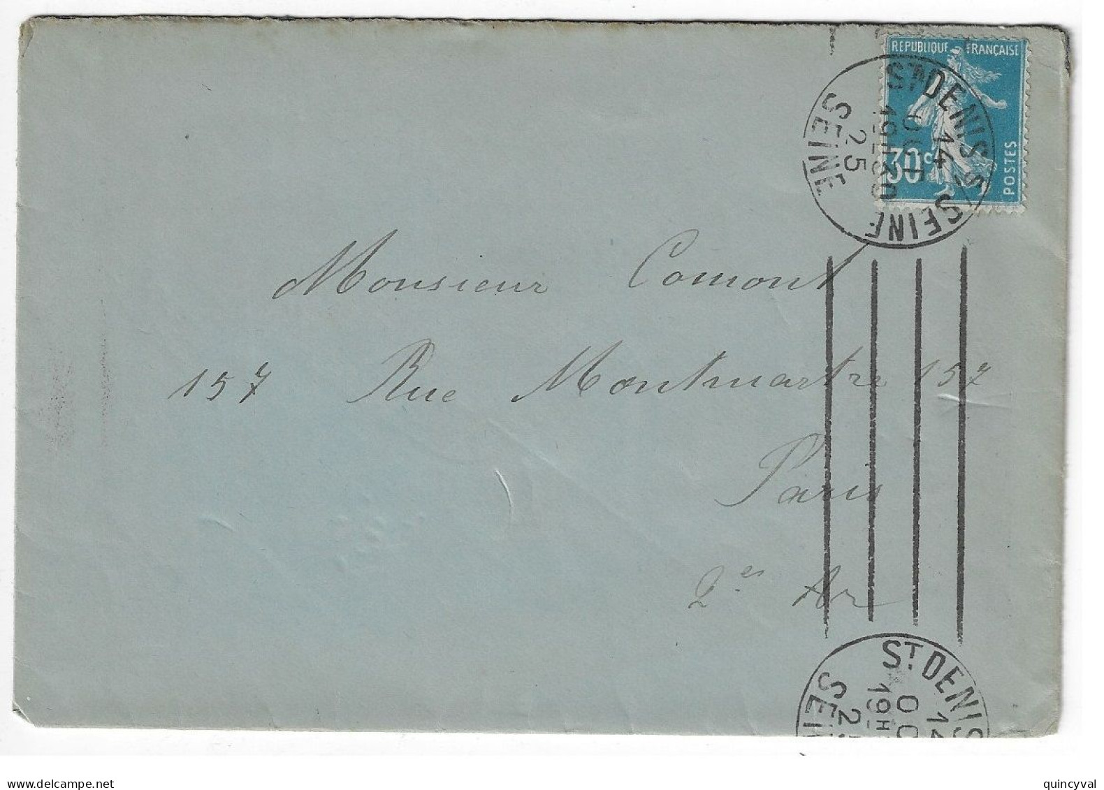 St DENIS S/SEINE Lettre 30c Bleu Semeuse Camée Yv 192 Ob Meca KRAG 4 Lignes Inégales 14/10/1925 - Lettres & Documents
