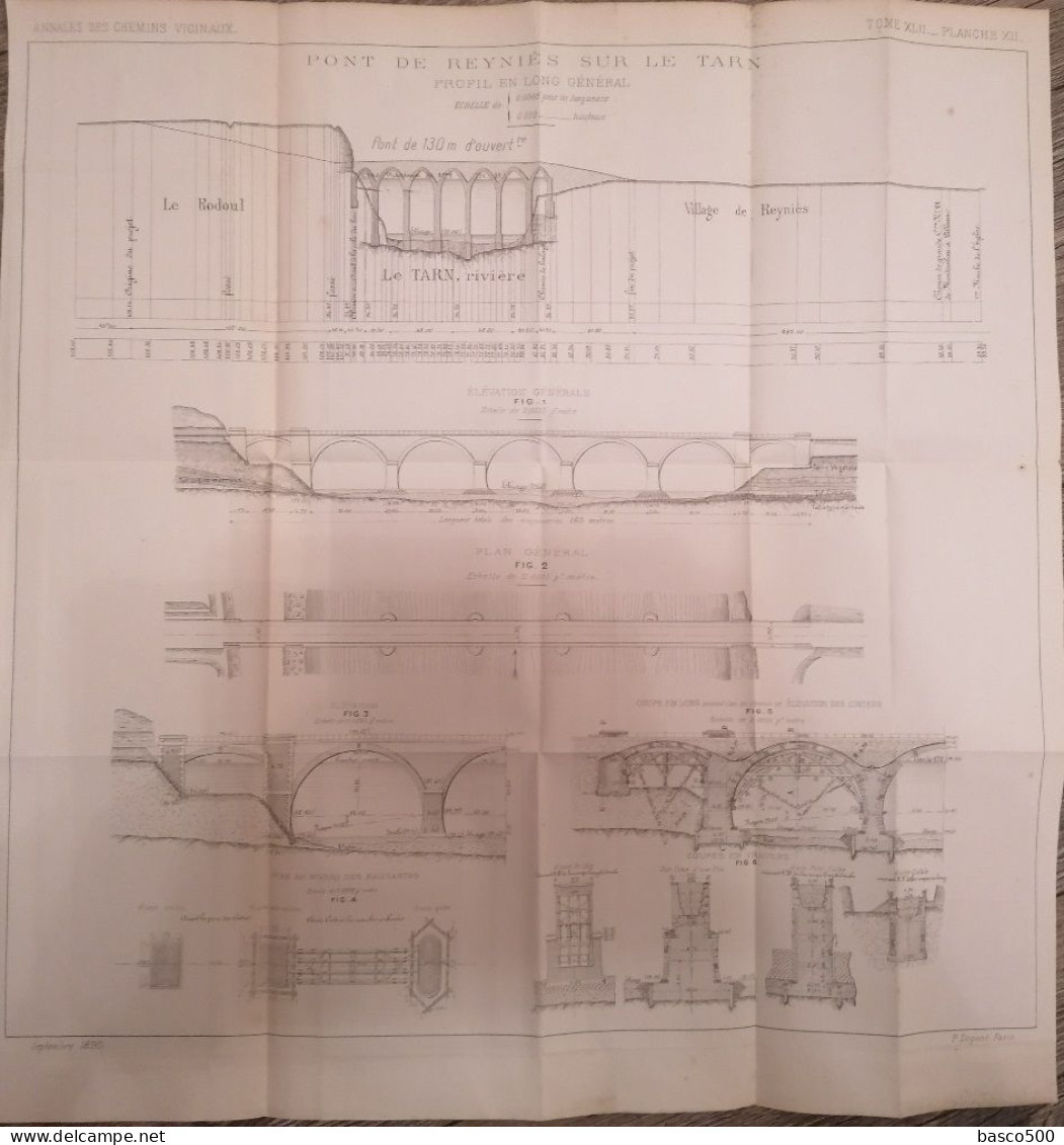 1890 REYNIES (82) PONT De REYNIES Sur Le TARN Grand Plan Technique - Obras Públicas