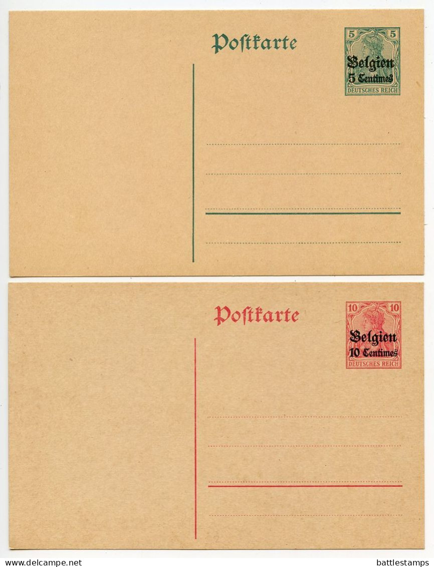 Belgium, German Occupation WWI Era 2 Mint Overprinted 5pf. & 10pf. Germania Postal Cards - Deutsche Besatzung