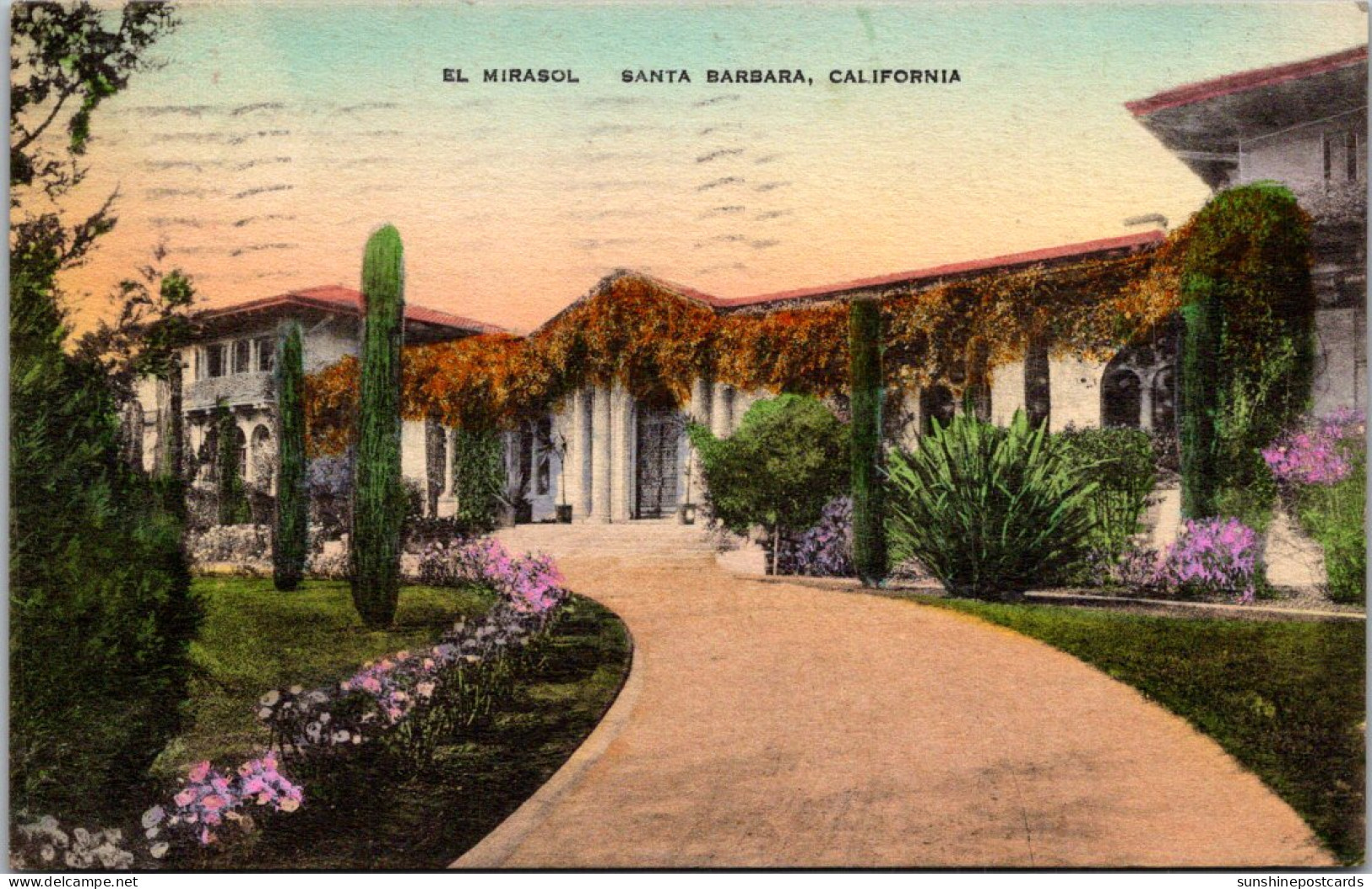 California Santa Barbara El Mirasol 1928 Handcolored Albertype - Santa Barbara