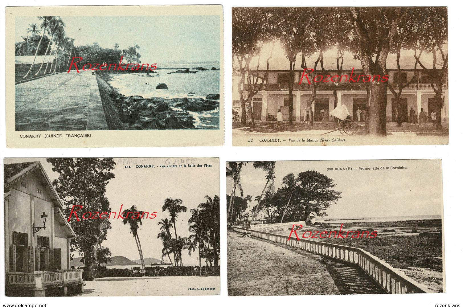 Lot 4 X Guinee Francais CONAKRY - Salle Des Fetes Corniche Maison Henri Galibert CPA Animee Cartes Postale Old Postcards - French Guinea