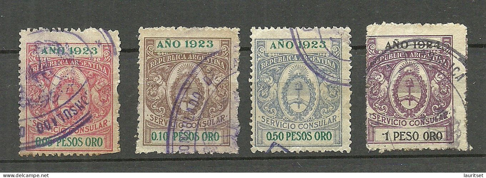 ARGENTINA Argentinien 1923 - 4 Consular Tax Stamps O Servicio Consular - Service