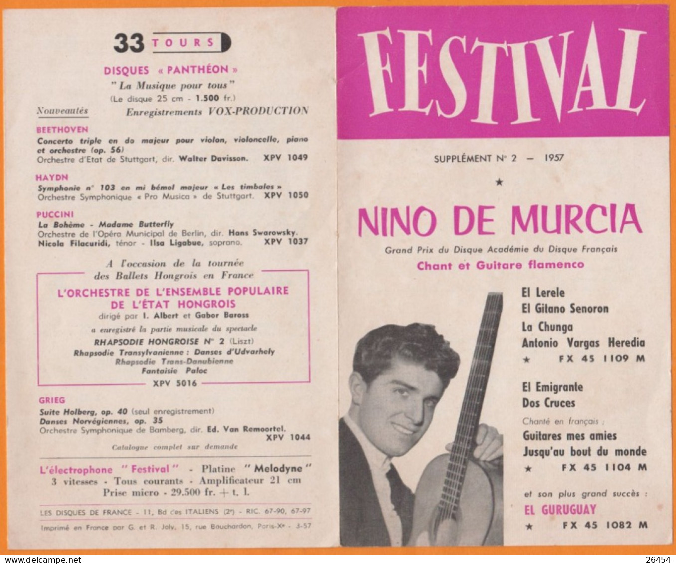 NINO DE MURCIA   Dépliant Musical  " FESTIVAL "  Chant Et Guitare FLAMENCO  Année 1957  +  Autres 45t Et 33t - Liederbücher