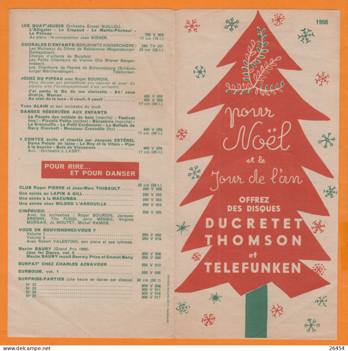 1956 Pour NOEL Et JOUR DE L'AN Offrez Des DISQUES Dépliant Musical  " DUCRETET THOMSON Et TELEFUNKEN " - Altri