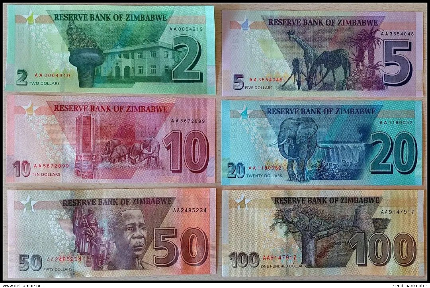 Zimbabwe 2 To 100 Dollars Full SET UNC - Zimbabwe