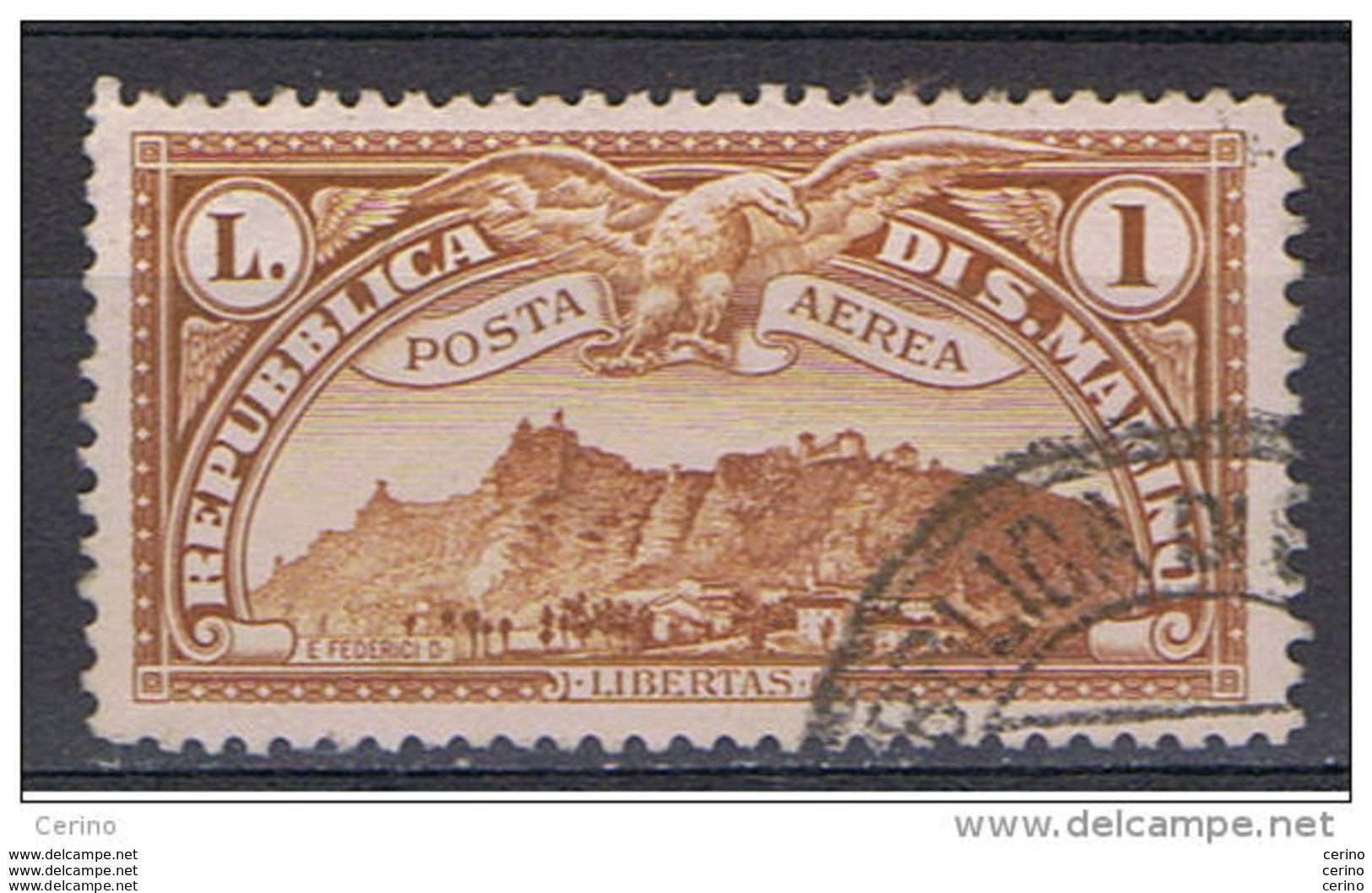 SAN  MARINO:  1931  P.A. VEDUTA  -  £. 1  BISTRO  US. -  SASS. 3 - Airmail