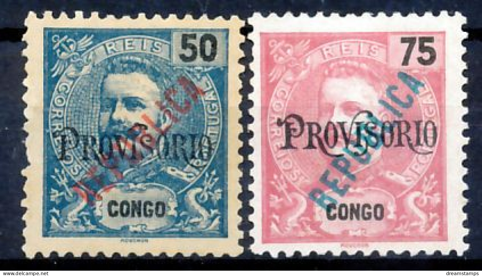 !										■■■■■ds■■ Congo 1914 AF#121-122 (*) Local Ovp "republica" On "provisório" (x13193) - Congo Portuguesa