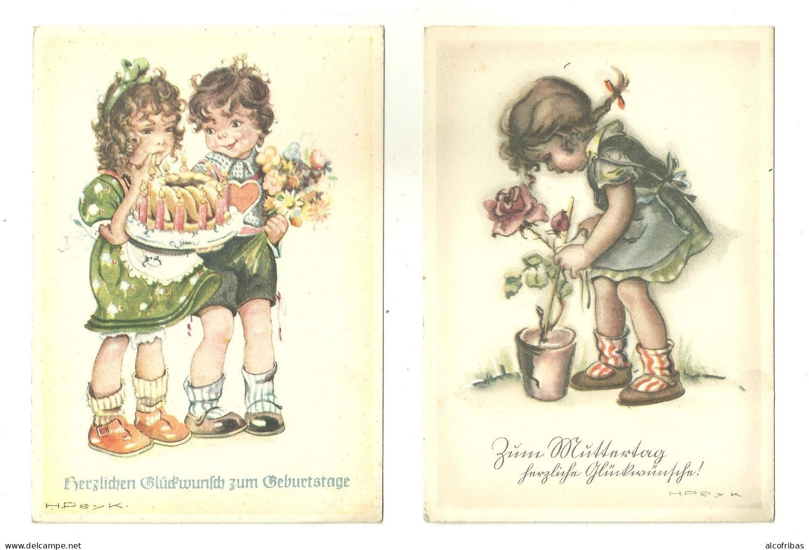 Lot 4 Cartes Enfants Illustrateur Kunstler Peyk Geburtstag Muttertag - Peyk, Hilla