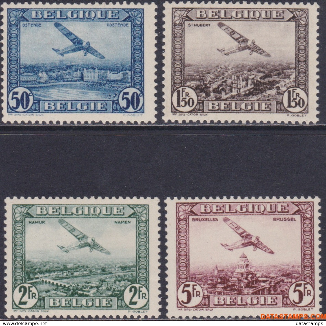 België 1936 - Mi:280/283, Yv:PA 1/4, OBP:PA 1/4, Airmail Stamps - XX - Breeder F VII Different Cities - Nuevos