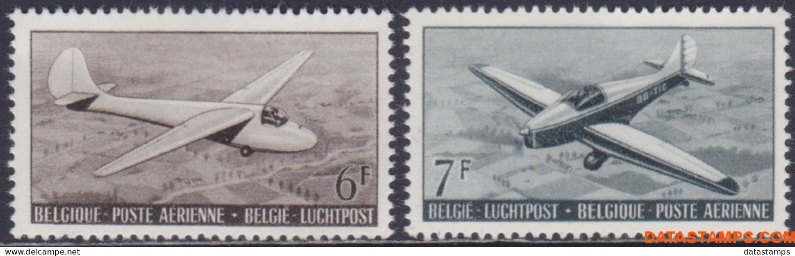 België 1951 - Mi:904/905, Yv:PA 28/29, OBP:PA 28/29, Airmail Stamps - XX - Aero Club Belgium Glider - Mint