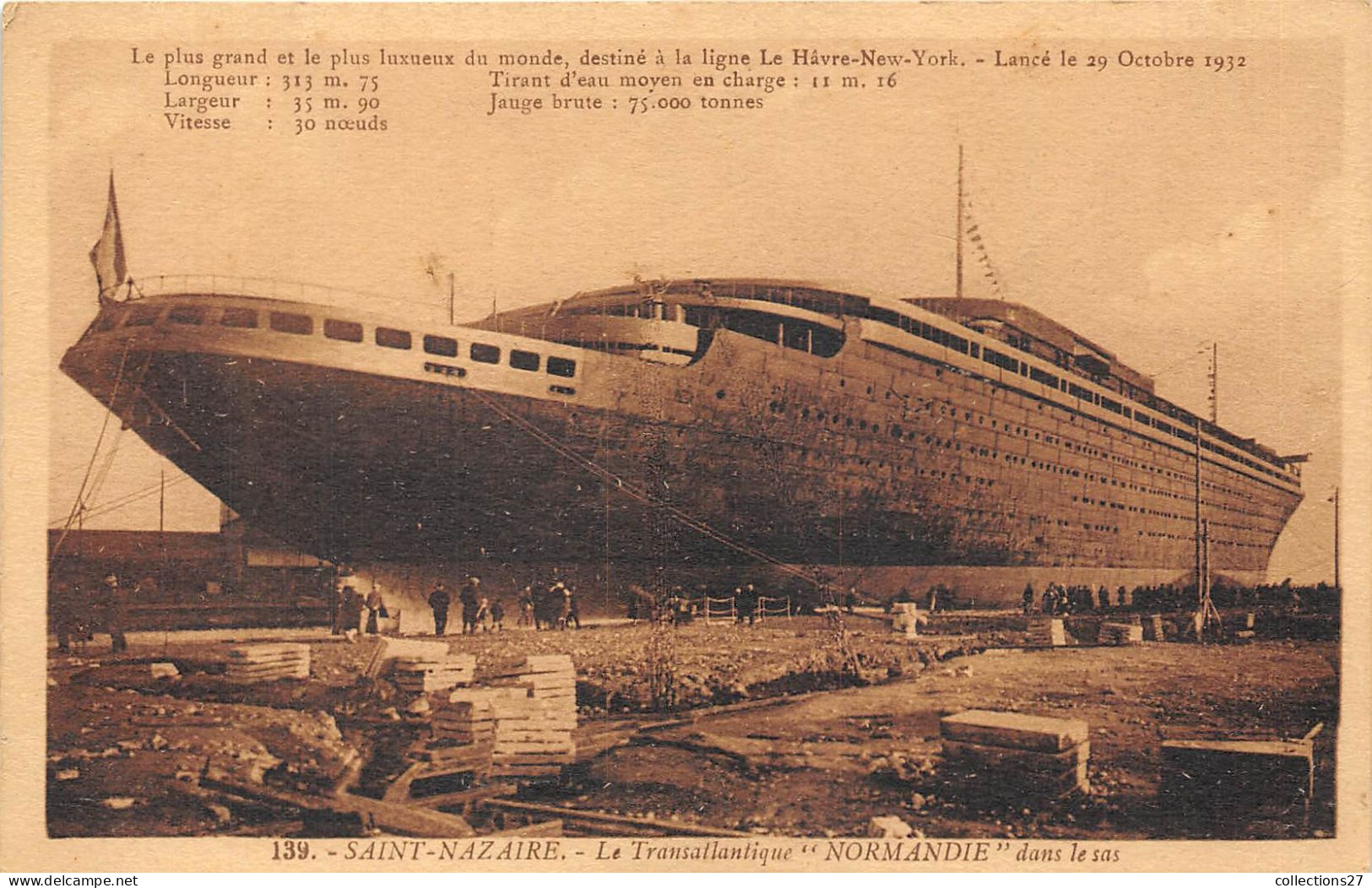 44-SAINT-NAZAIRE- LE TRANSATLANTIQUE " NORMANDIE " DANS LE SAS- LE PLUS GRAND ET LE PLUS LUXUEUX DU MONDE - Saint Nazaire