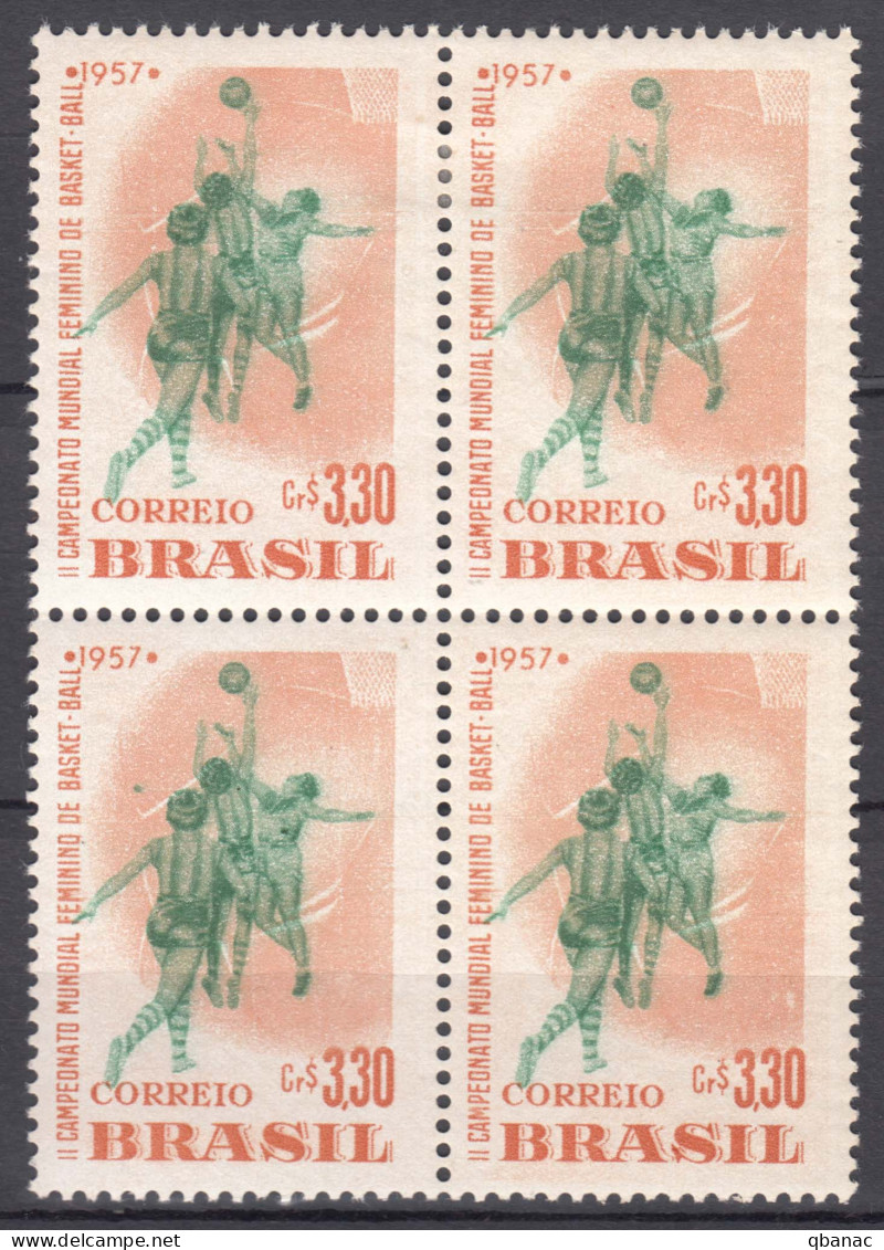 Brazil Brasil 1957 Mi#916 Mint Hinged Piece Of 4, Error - Points On Third Stamp - Neufs
