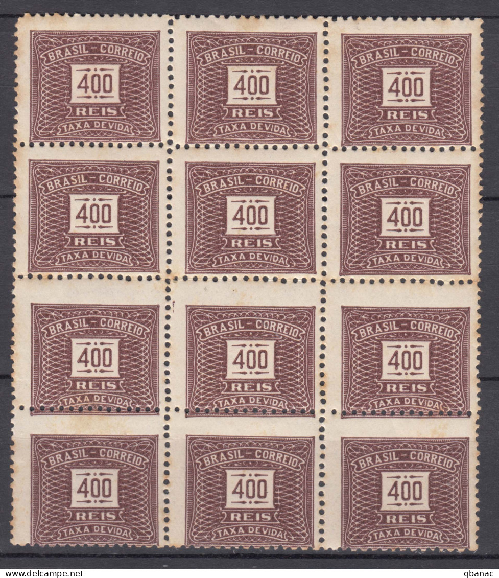 Brazil Brasil 1919 Issue Postage Due, Mint Hinged Piece Of 12, Error - Offset Print - Nuevos