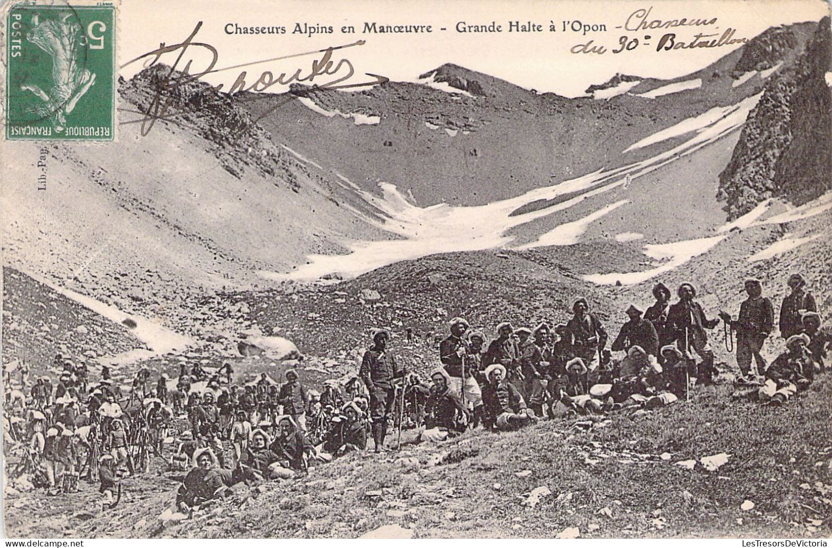 MILITARIA - MANOEUVRE - Chasseurs Alpins En Manoeuvre - Grande Halte à L'Opon - Carte Postale Ancienne - Manöver