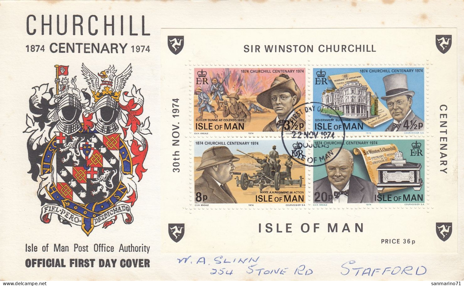 FDC ISLE OF MAN Block 1 - Sir Winston Churchill