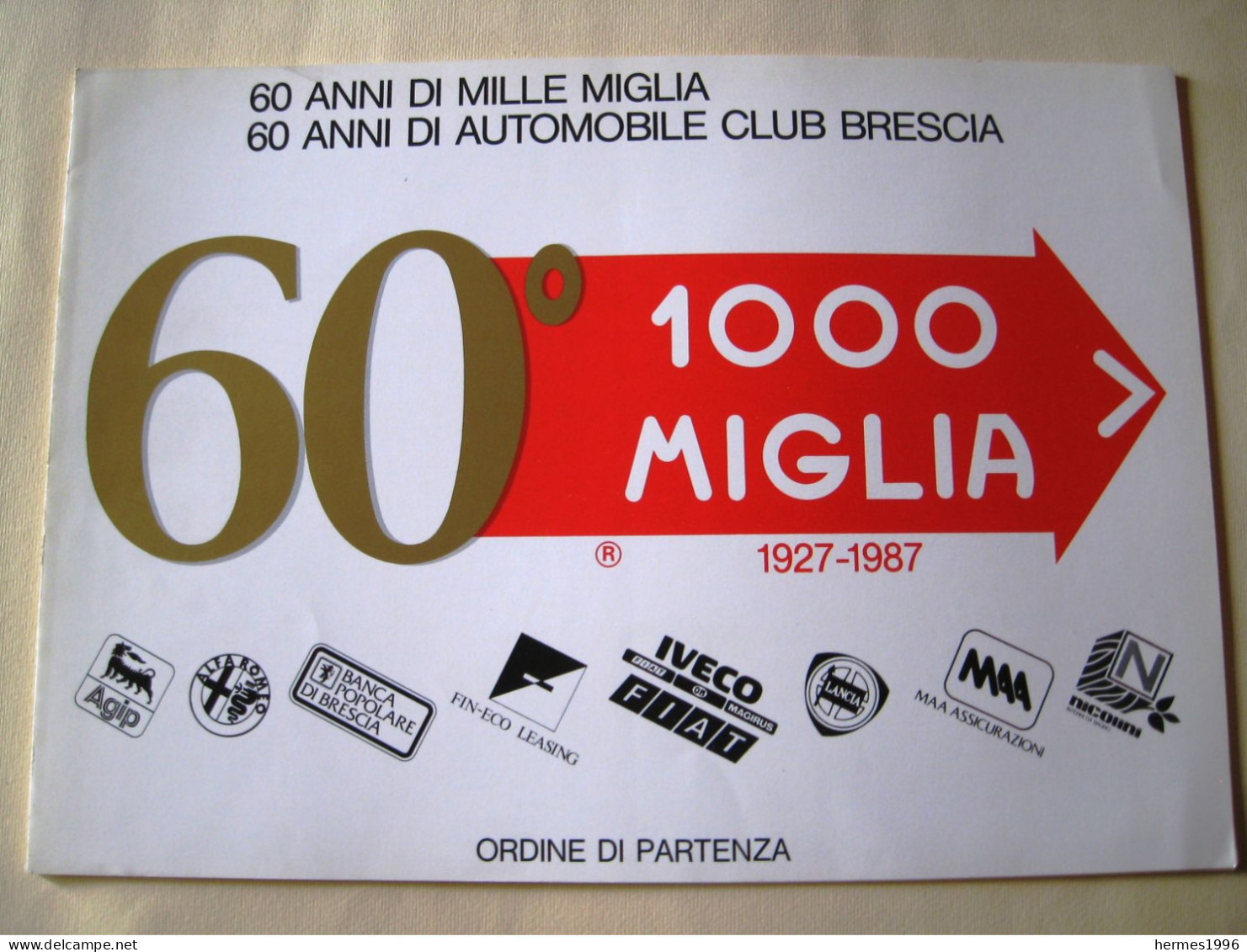 MILLE  MIGLIA    60°  ANNIVERSARIO   ORDINE  PARTENZA  1987 - Sonstige & Ohne Zuordnung