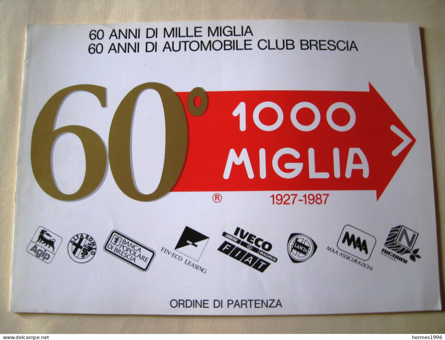 MILLE  MIGLIA    60°  ANNIVERSARIO   ORDINE  PARTENZA  1987 - Autres & Non Classés