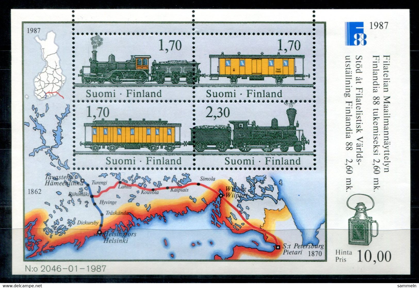 FINNLAND Block 3, Bl.3 Mnh - FINLANDIA '88, Eisenbahn, Raikway, Chemin De Fer - FINLAND / FINLANDE - Hojas Bloque