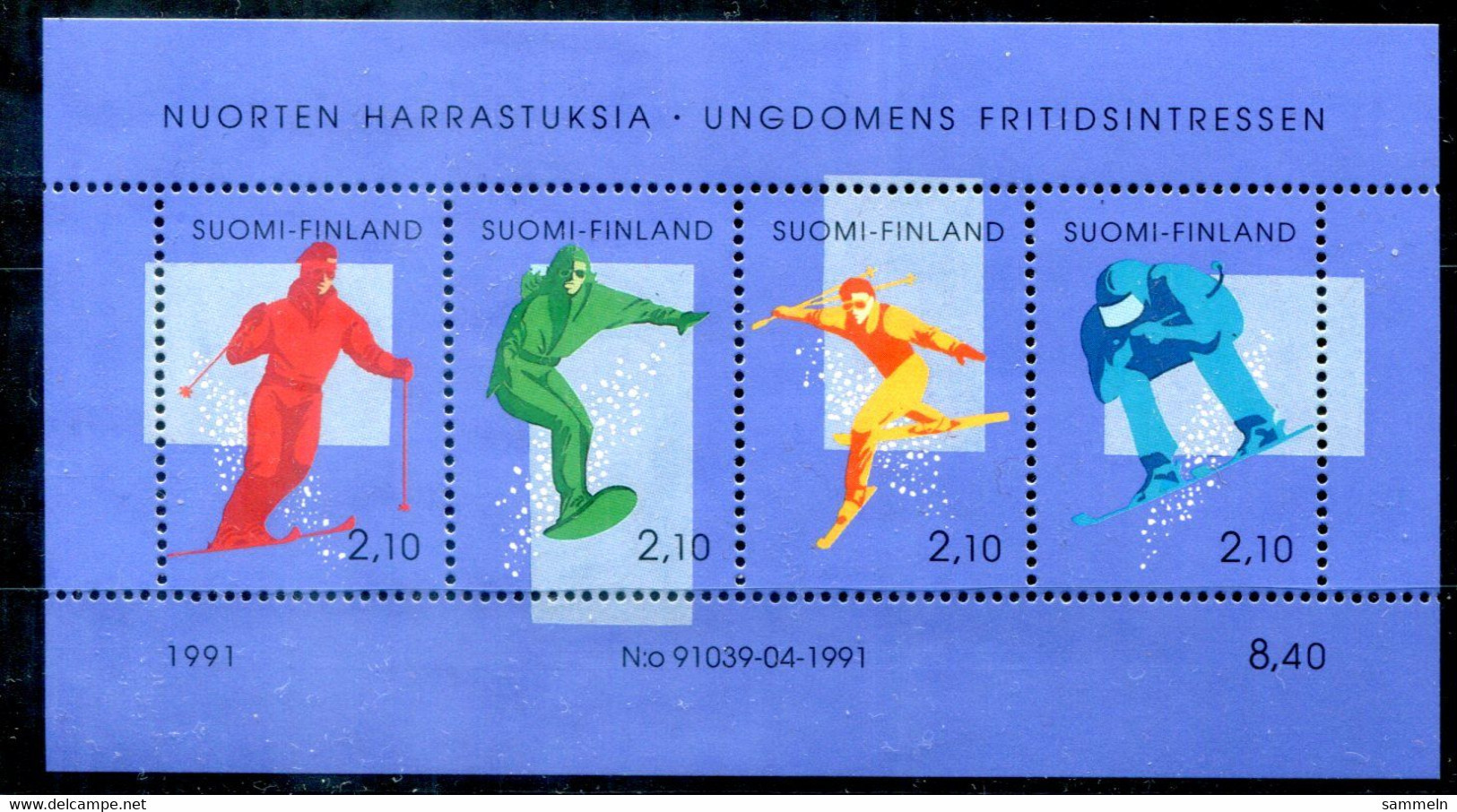 FINNLAND Block 8, Bl.8 Mnh - Ski - FINLAND / FINLANDE - Blocks & Kleinbögen