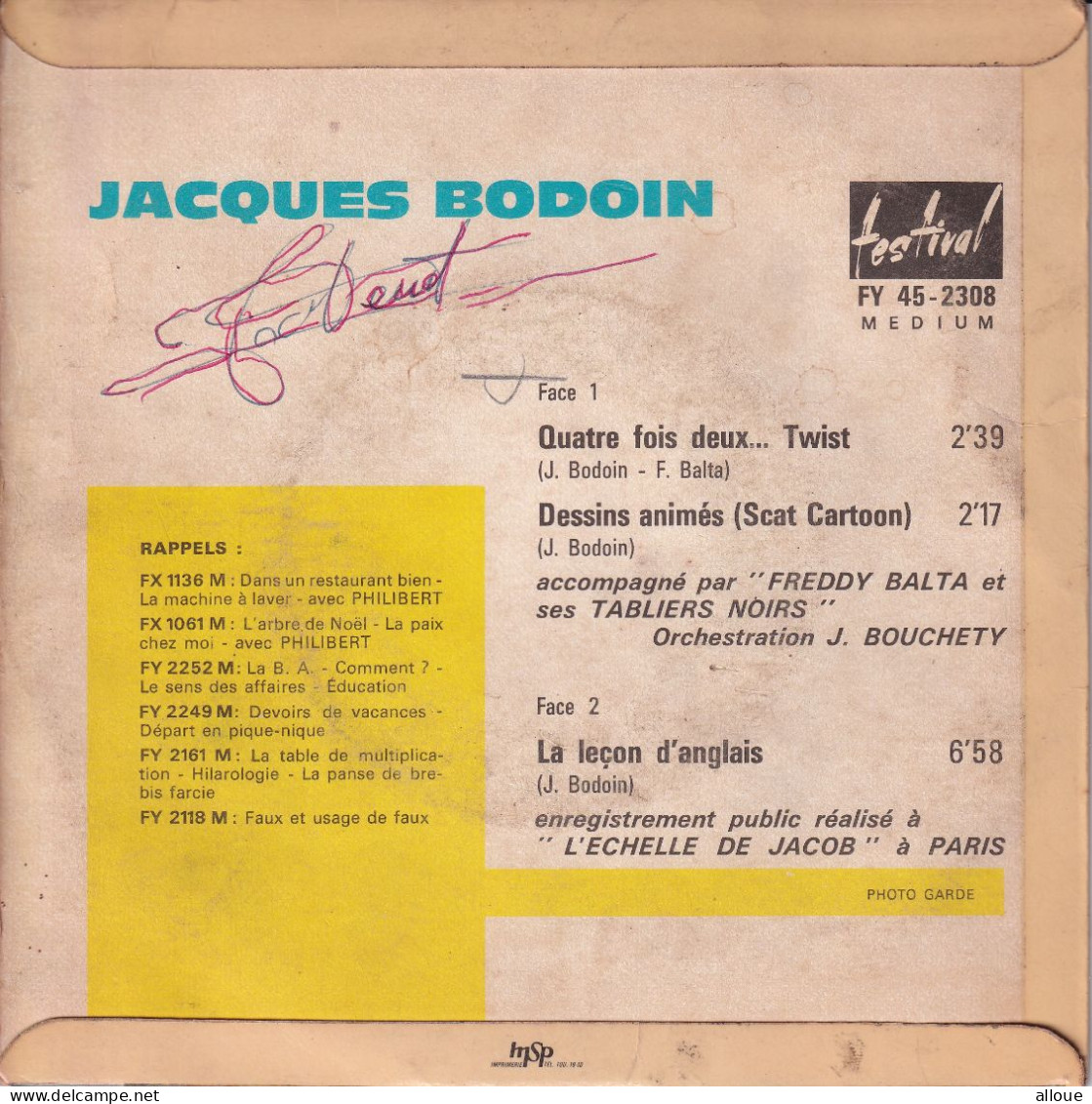 JACQUES BODOIN  - FR EP - QUATRE FOIS DEUX... TWIST + 3 - Humor, Cabaret