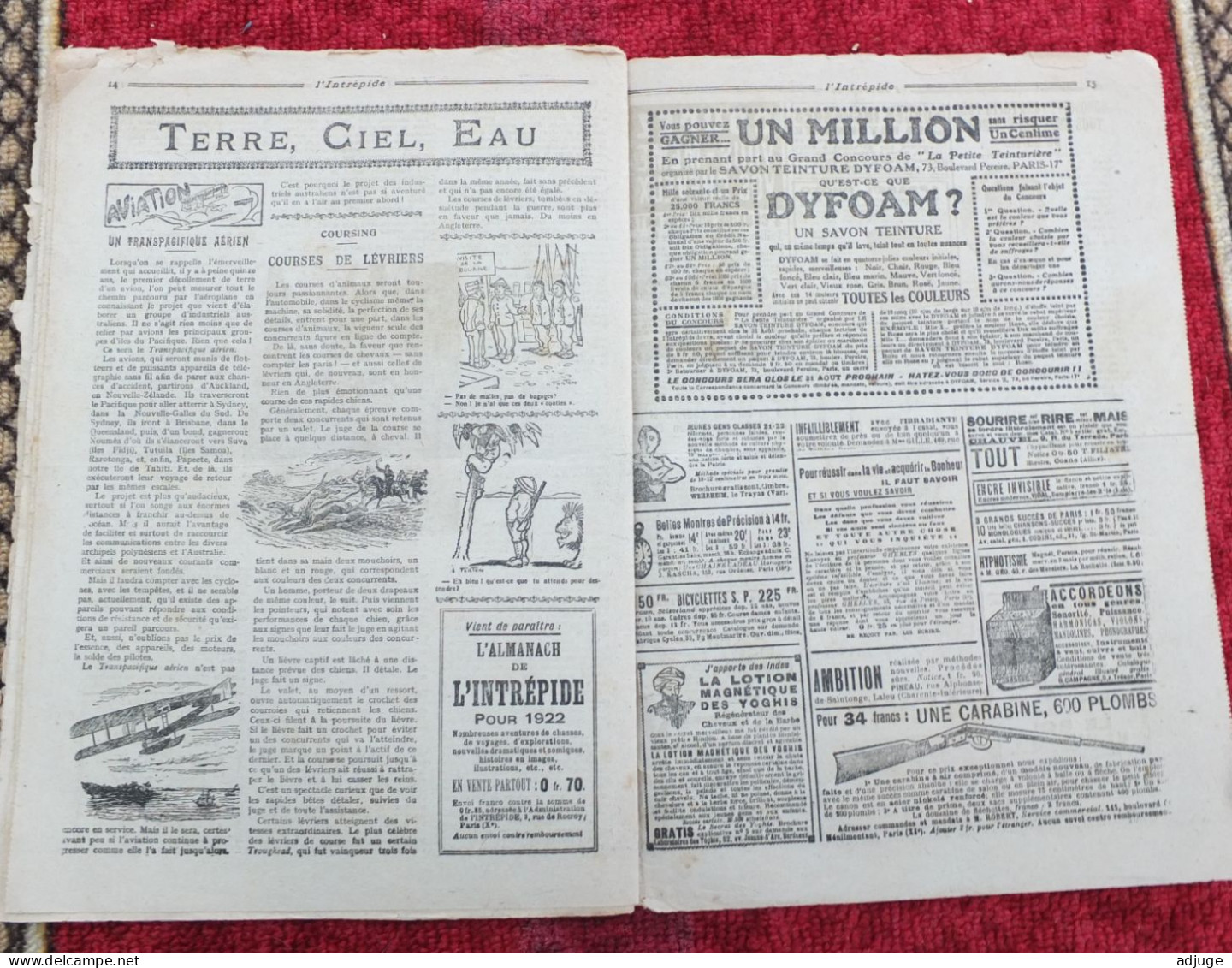 L'INTRÉPIDE -  N° 575 - 18 Aout 1921 - AVENTURES- SPORTS-VOYAGES - Un Corps à Corps Avec "VIEIL EPHRAÏM" * 5 Scans** - L'Intrépide