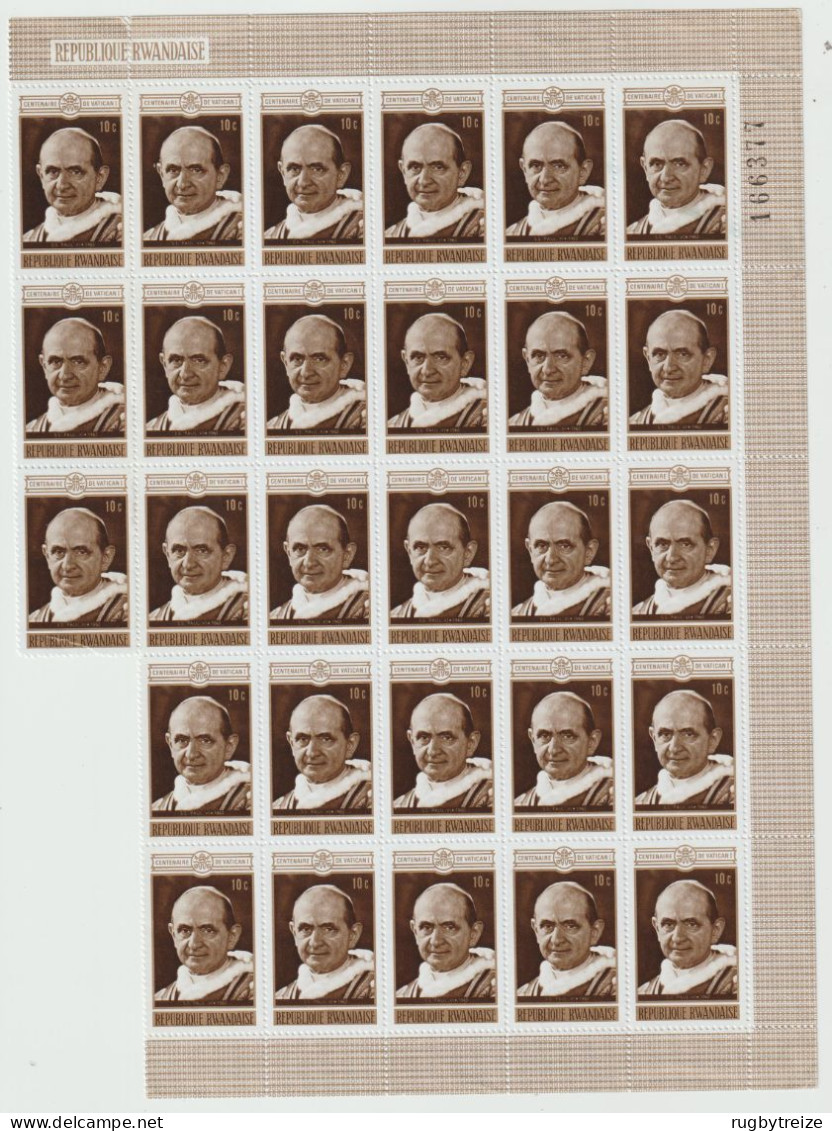 6211 - 2 MORCEAUX DE FEUILLE - Rwanda PAPE POPE PAUL VI CENTENAIRE DU VATICAN - Unused Stamps