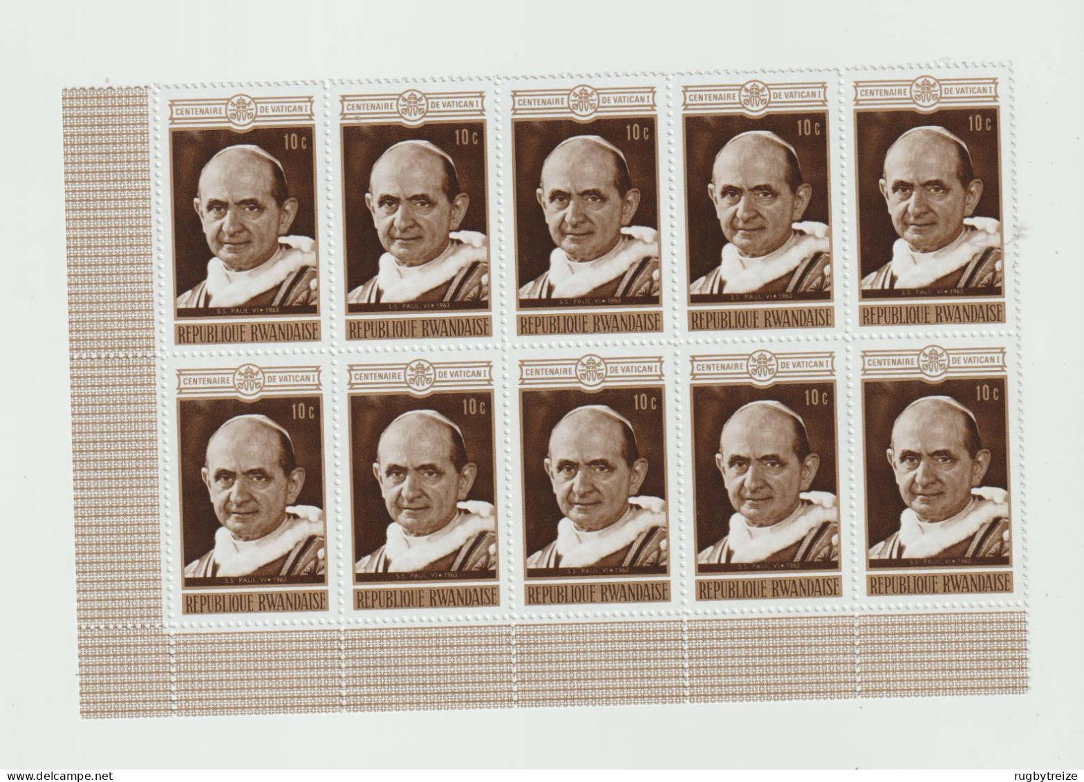 6211 - 2 MORCEAUX DE FEUILLE - Rwanda PAPE POPE PAUL VI CENTENAIRE DU VATICAN - Ungebraucht