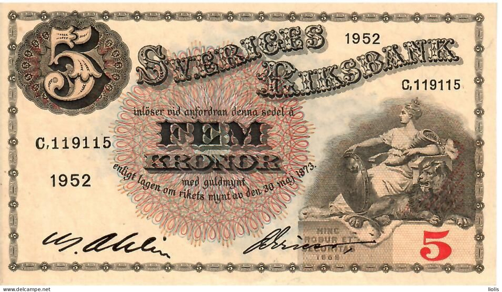 Sweden  5 Kronor  1952 - Svezia