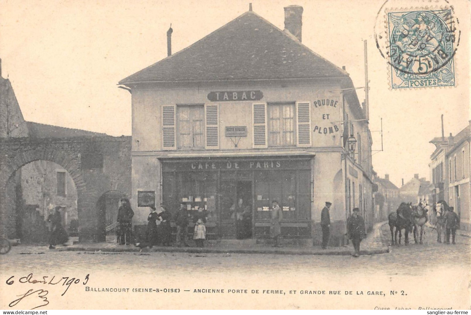 CPA 91 BALLANCOURT / ANCIENNE PORTE DE FERME / GRANDE RUE DE LA GARE / TABAC / CAFE DE PARIS - Ballancourt Sur Essonne