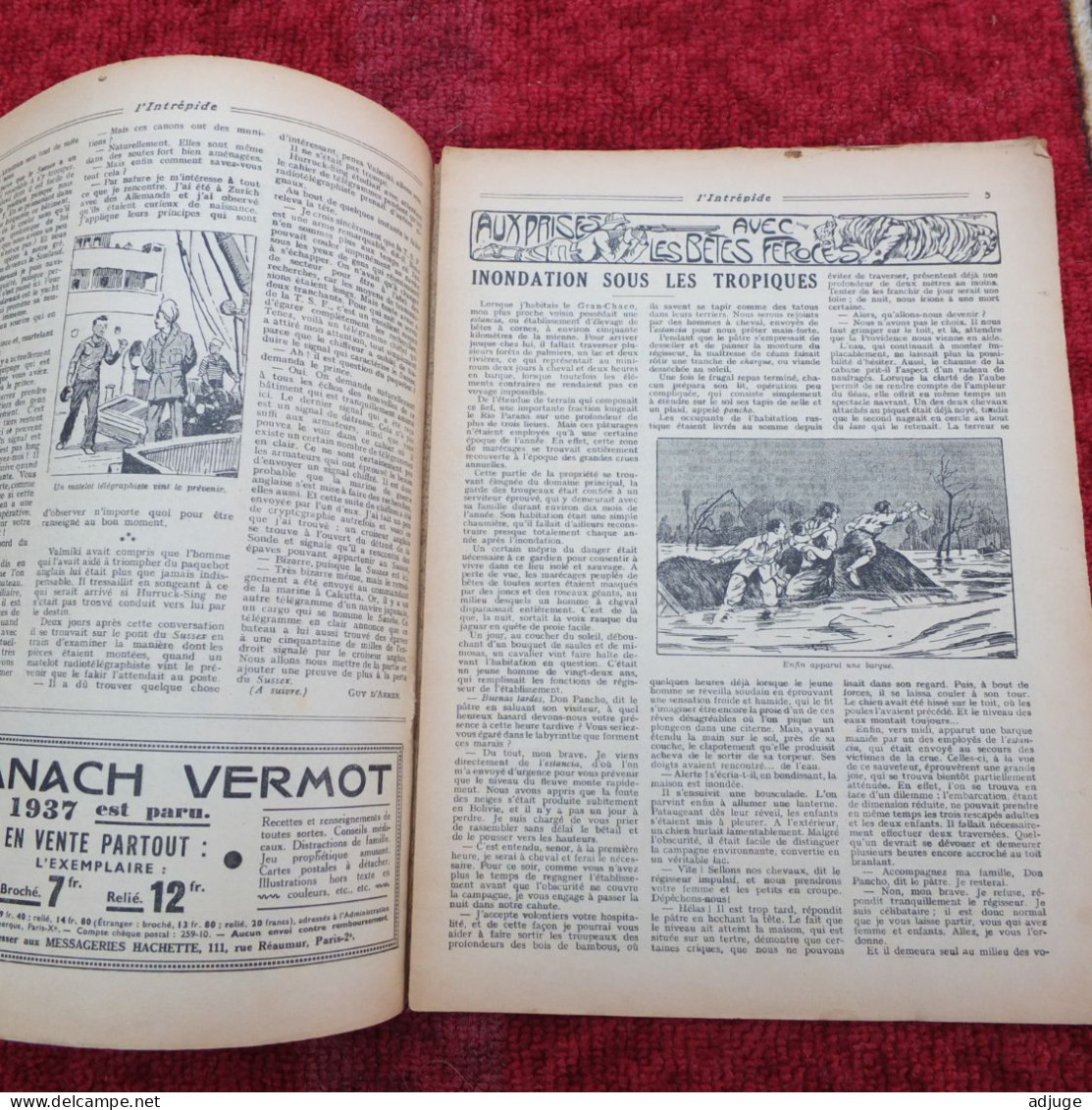 L'INTRÉPIDE -  N° 1369 * 15 Novembre 1936 * AVENTURES- SPORTS-VOYAGES - INONDATION SOUS LES TROPIQUES* 9 Scans* - L'Intrepido