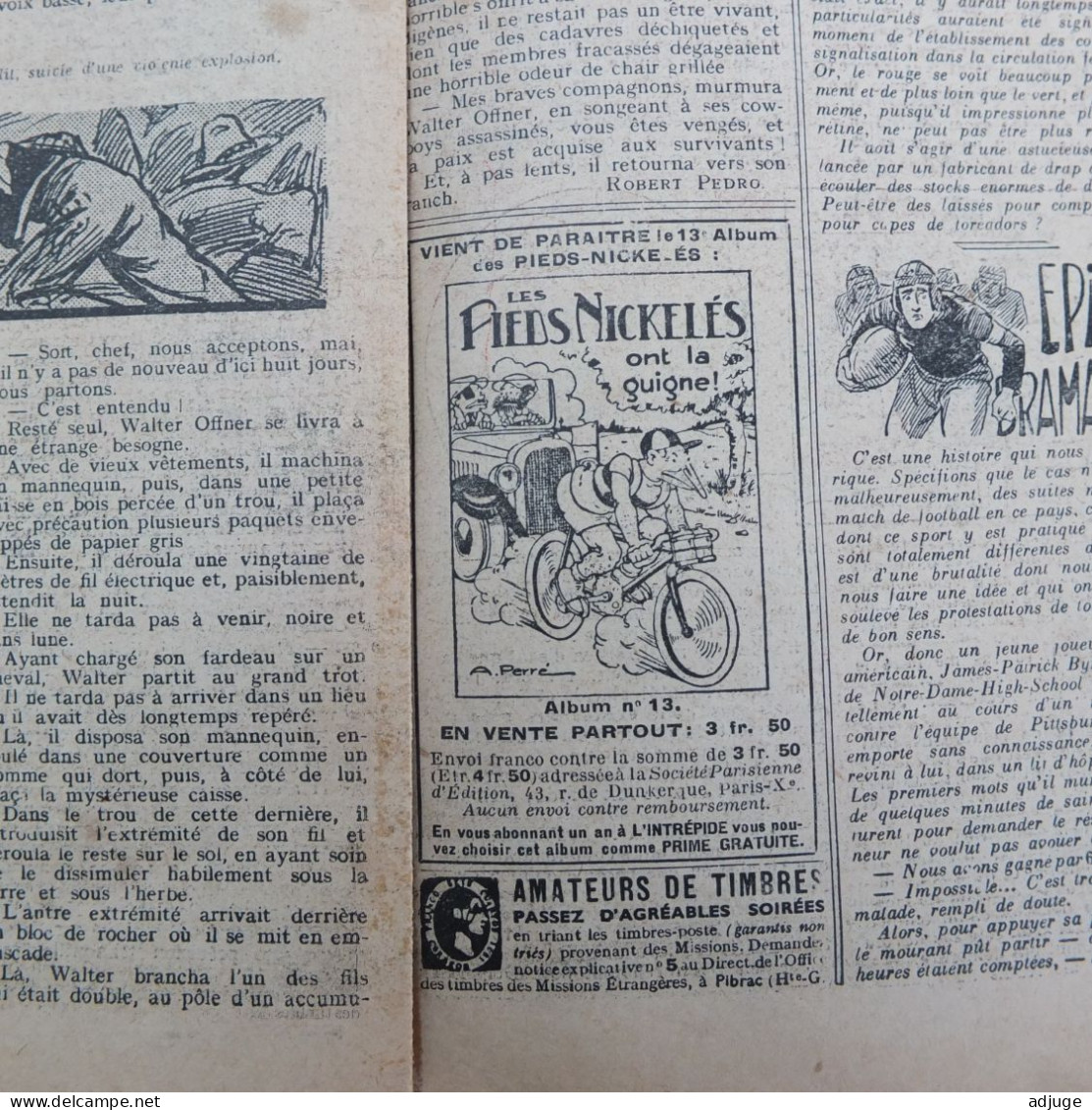 L'INTRÉPIDE -  N° 1355 * 09 Aout 1936 * AVENTURES- SPORTS-VOYAGES - TERRIBLE REVEIL * 5 Scans* - L'Intrépide