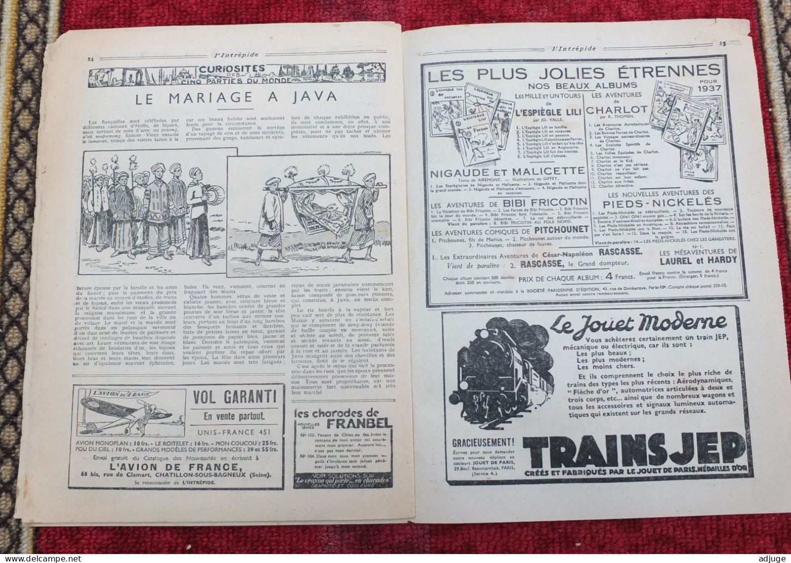 L'INTRÉPIDE -  N° 1372 * 6 Décembre 1936 * AVENTURES- SPORTS-VOYAGES - LE BOUDDHA AUX ÉMERAUDES * 7 scans*