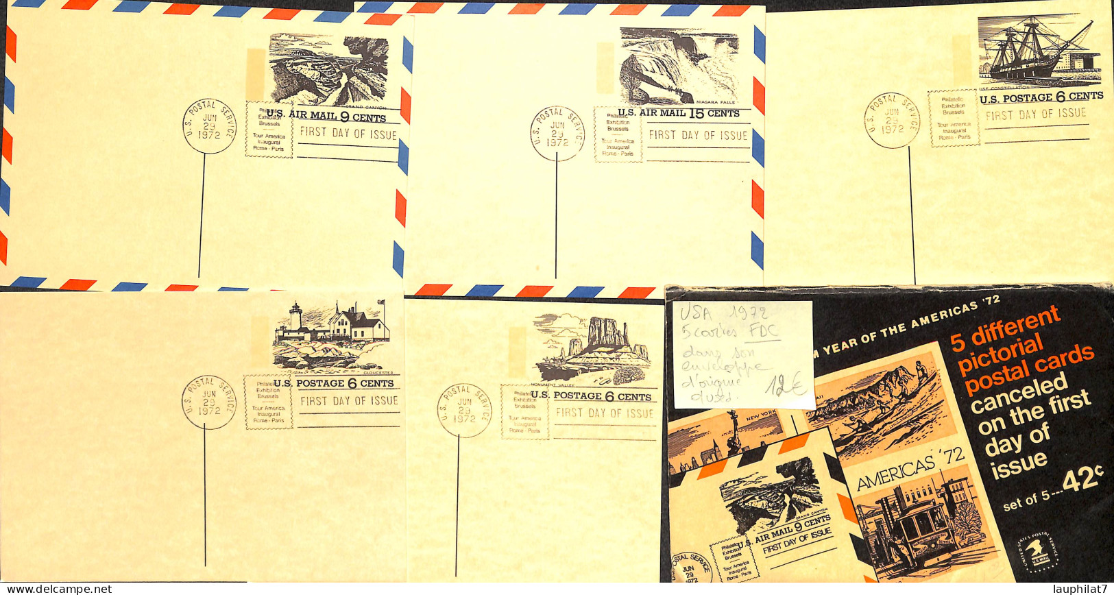 [917193]TB//O/Used-Etats-Unis 1972 - 5 Cartes Dans Son Enveloppe D'origine, Obl/Used - 1971-1980