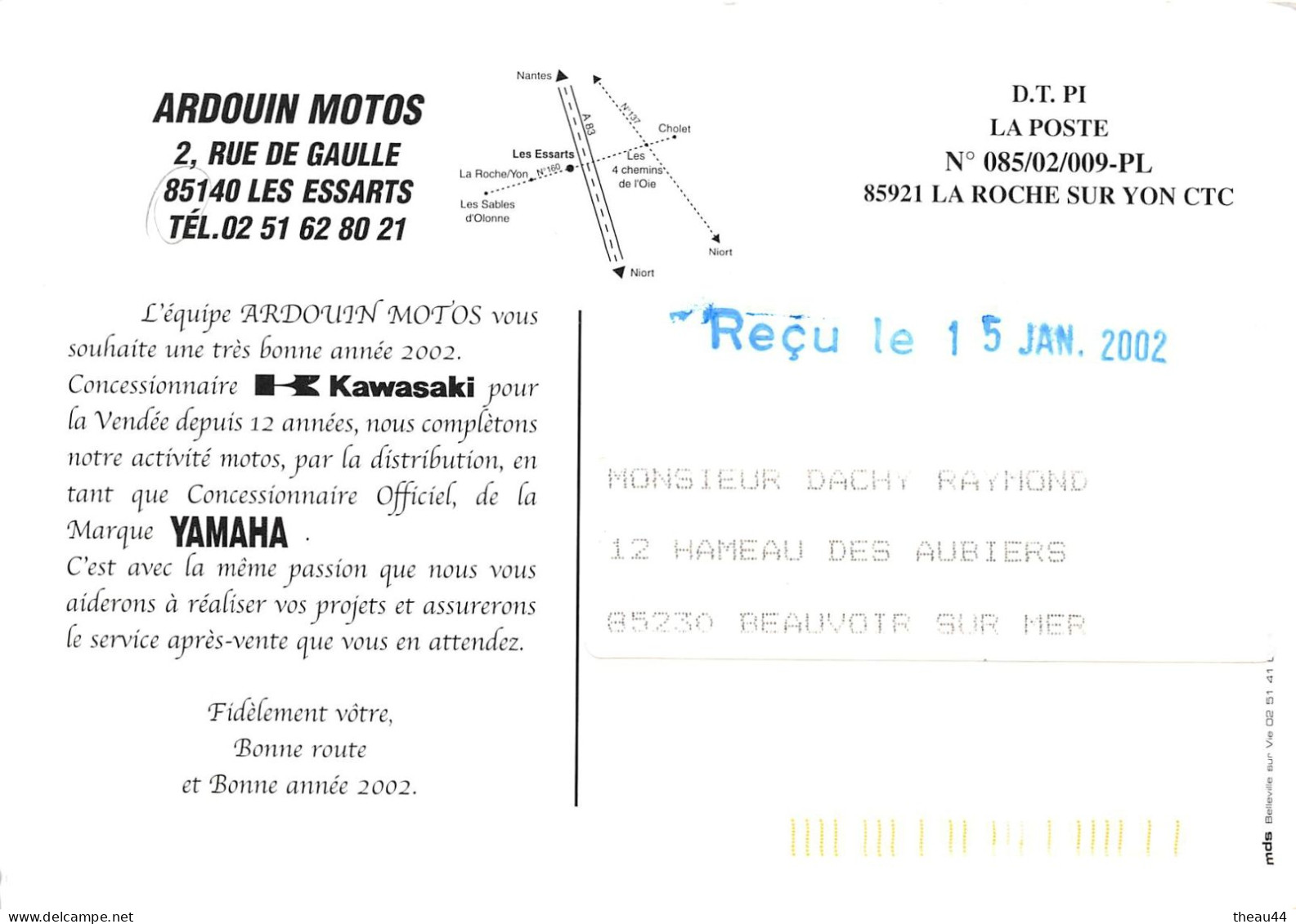 ¤¤   -  LES ESSARTS   -  Carte Publicitaire Du Garage " ARDOUIN MOTO'S " 2 Rue De Gaulle En 2002   -  Moto       -   ¤¤ - Les Essarts