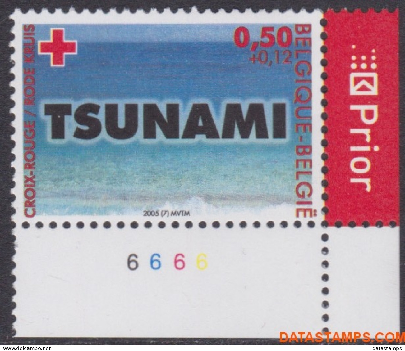 België 2005 - Mi:3415, Yv:3341, OBP:3367, Plate Number - XX - Red Cross Tsunami - 2001-2010