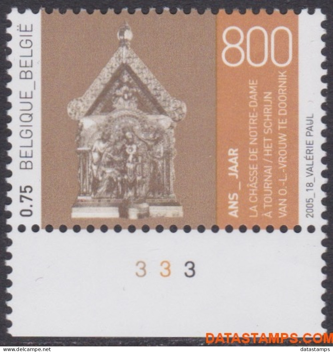 België 2005 - Mi:3473, Yv:3410, OBP:3425, Plate Number - XX - Shrine Of Our Lady Tournai - 2001-2010