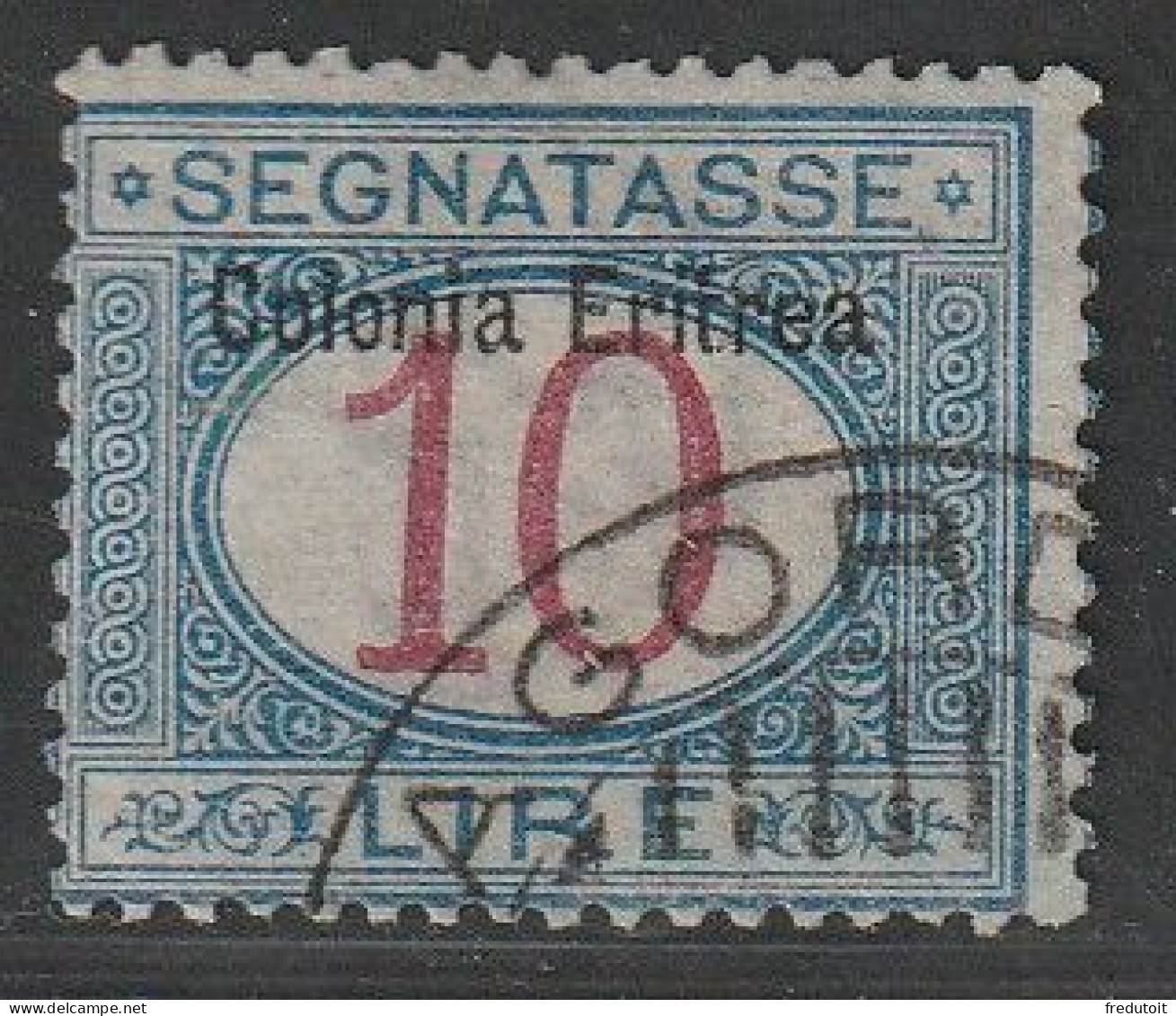 ERYTHREE - Timbres Taxe N°11 (I) Obl (1903) 10 L Bleu Et Carmin - Eritrée