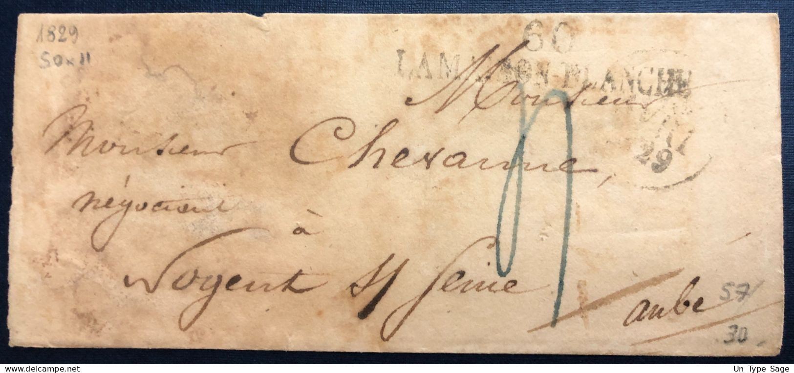 France, Griffe 60 LA MAISON BLANCHE Sur Lettre (LSC) TAD 9.4.1829 - (N425) - 1801-1848: Precursores XIX