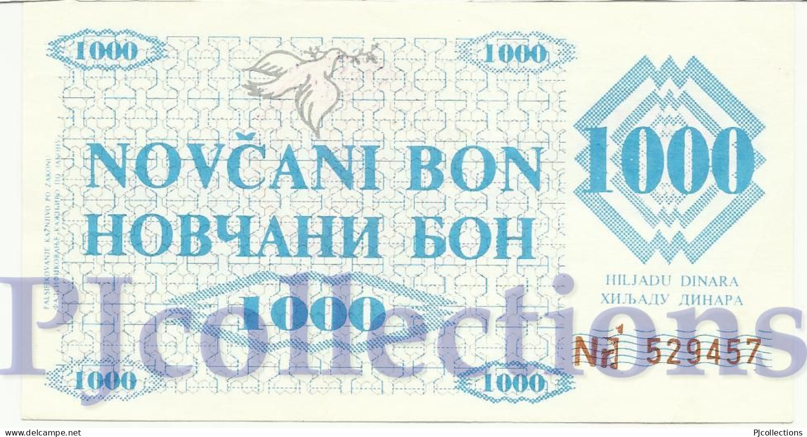 BOSNIA HERZEGOVINA 1000 DINARA 1992 PICK 8f1 XF "VISOKO" - Bosnie-Herzegovine