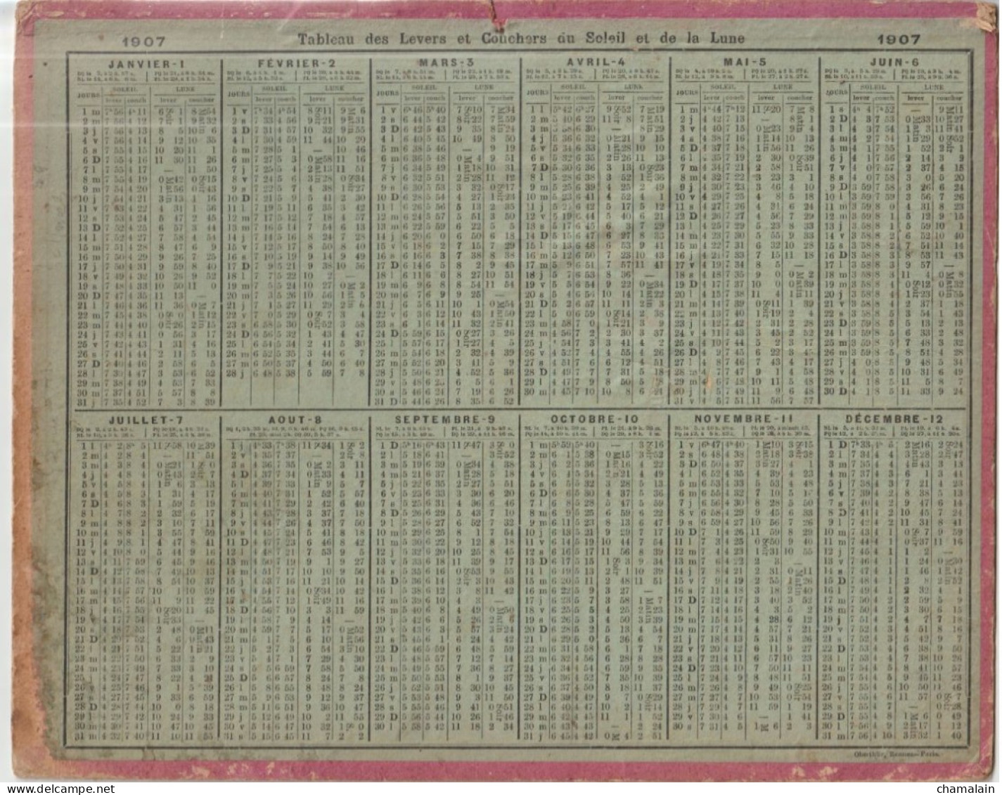 ALMANACH Des Postes Et Télégraphes  Année 1907 "Le Train Du Dimanche Soir" - Grand Format : 1901-20