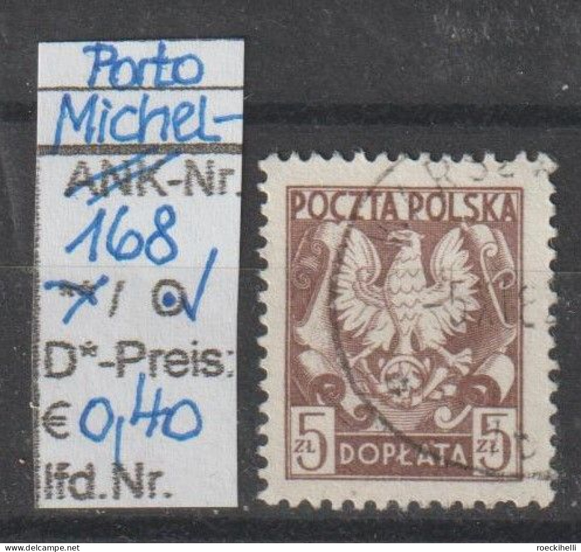 1980 - POLEN - Porto-M "Staatswappen Auf Schild" 5 Zl Siena. - O Gestempelt - S.Scan (pl 168o Porto) - Portomarken