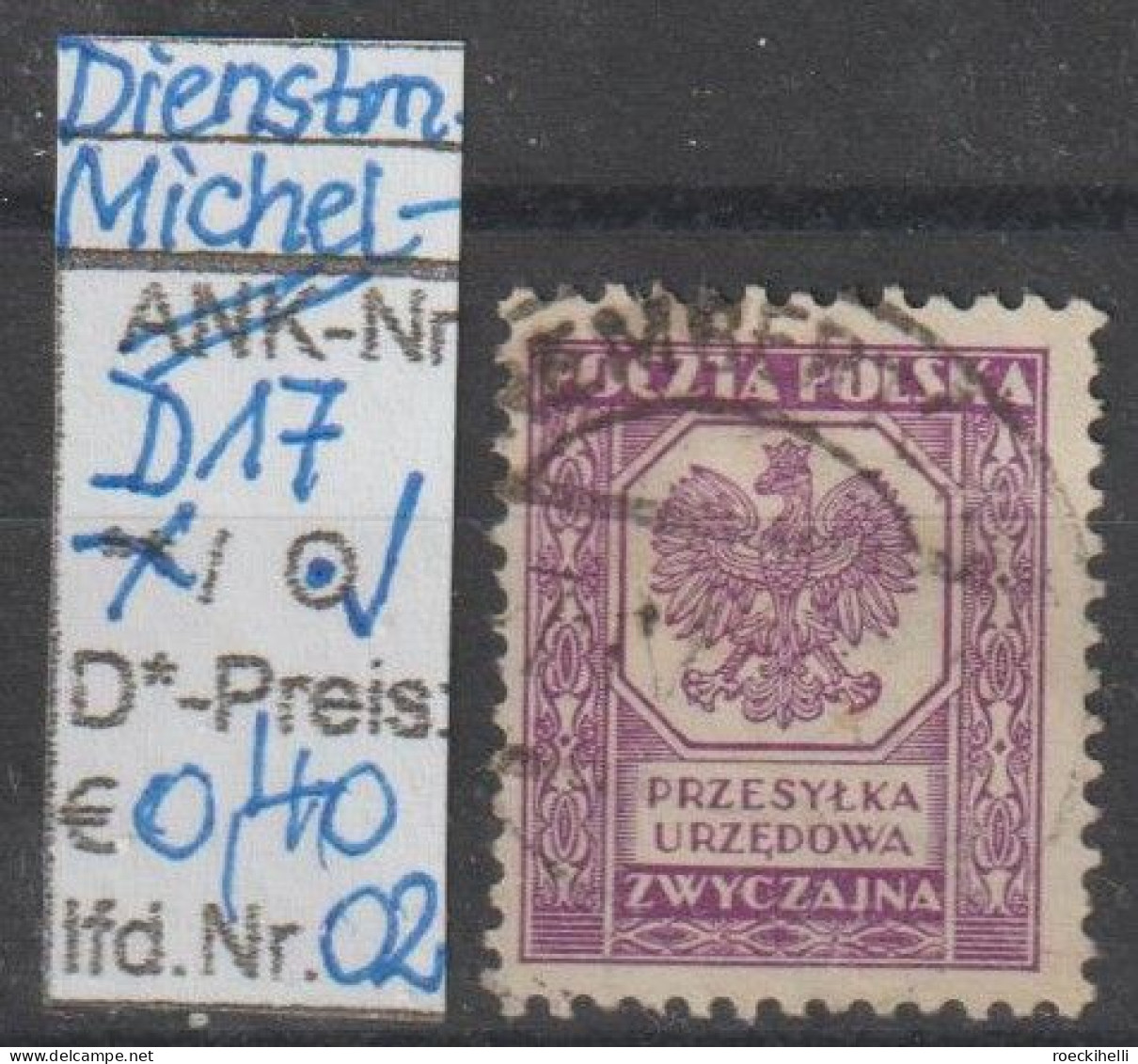 1933 - POLEN - Dienstpost-Marke "Wappenadler A. Achteck" O. Wertang.- O Gestempelt - S.Scan (pl D17o 01-02 Dienstp) - Dienstzegels